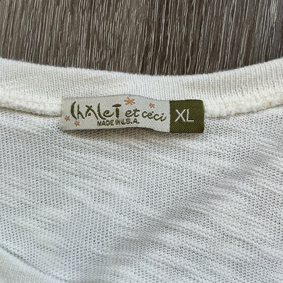 chalet et ceci Ivory Asymmetrical Lagenlook Art Ivory Knit Top Sweater Womens XL - Picture 7 of 10